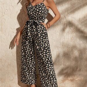 SHEIN Black Floral Jumpsuit Large